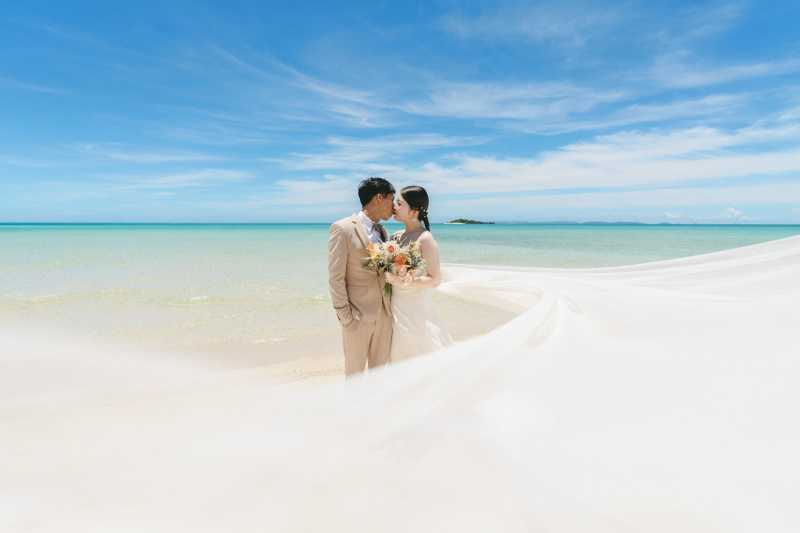 風になびいたベールショット