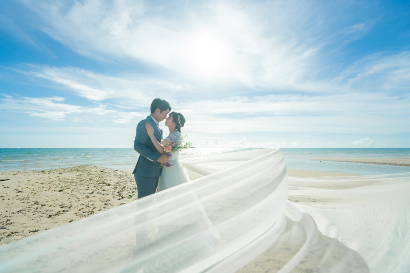 風になびいたベールで