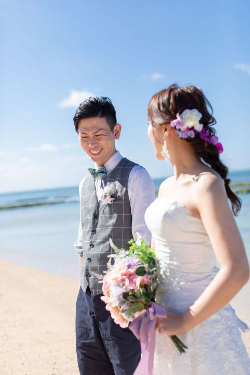 ビーチに到着したふたり