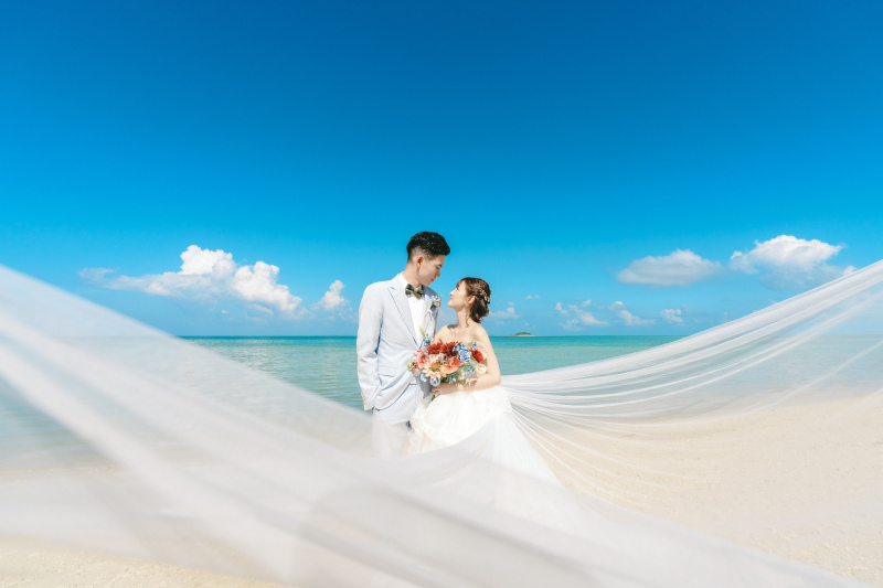 風の力を借りて靡くベールがロマンチックな雰囲気。