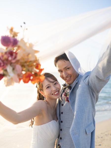 風が出てきたので再びベールを使った撮影です！