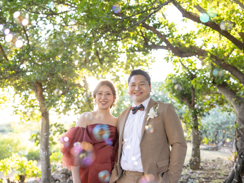 ご新婦様がたくさん飛ばしたシャボン玉がいい感じ♪