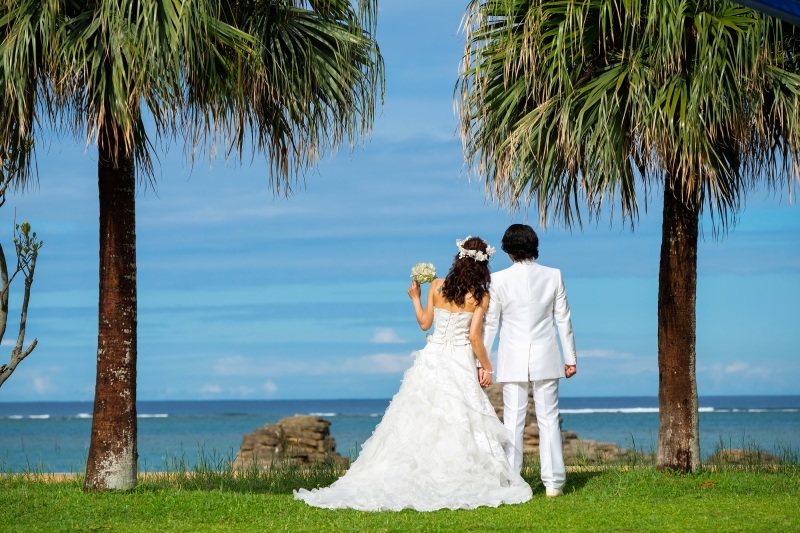 青空と海と沖縄の緑と