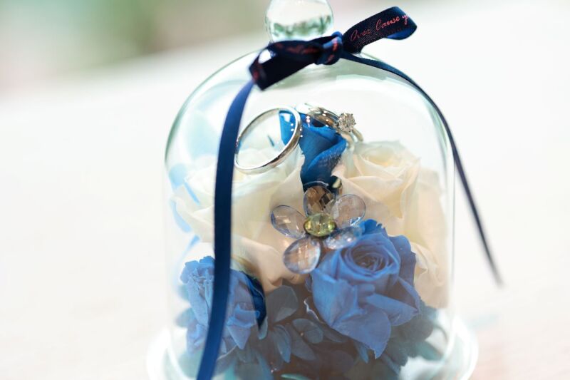 青×白*が織りなす美しいハーモニーのリングピロー