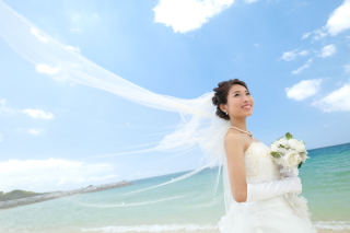 風になびくベールが爽やかに♡