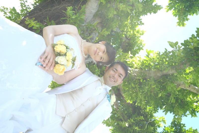 木々をバックに