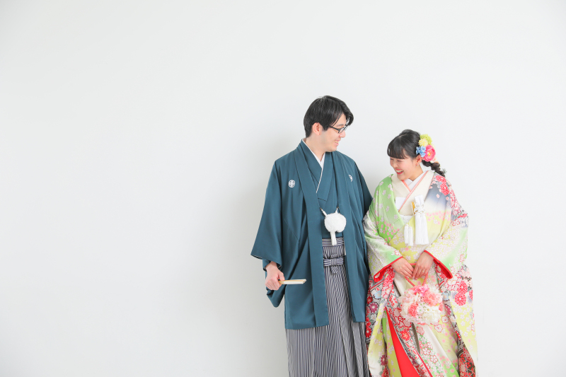和装でグリーンコーディネート