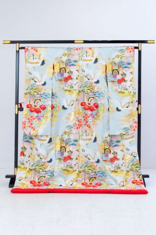 ☆O114浅黄地御所車に鶴