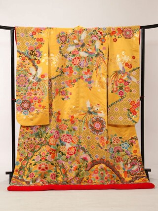 X008黄色相良刺繍唐草文