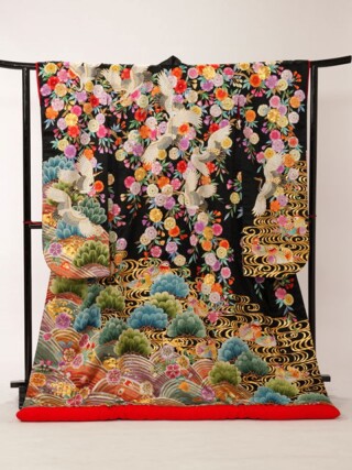 E062黒字絽刺し枝垂桜