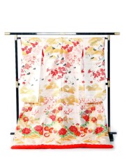 O102白地三階松に飛翔鶴