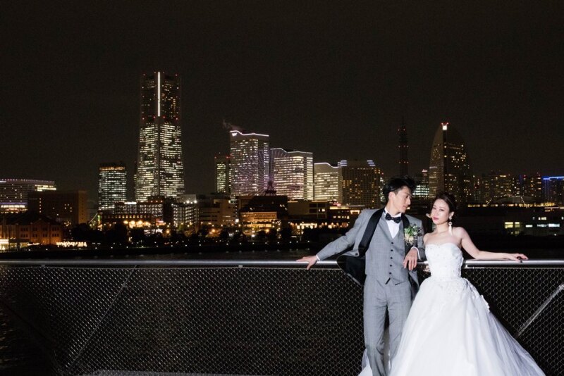 ワタベウェディング横浜ベイフォトスタジオ_夜景で撮影できる