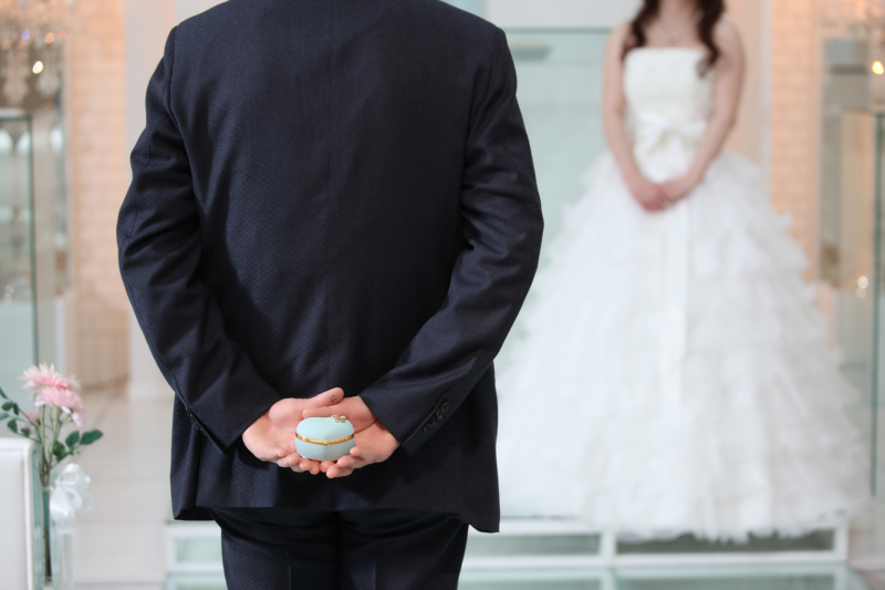 指輪を後ろ手に隠して・・・