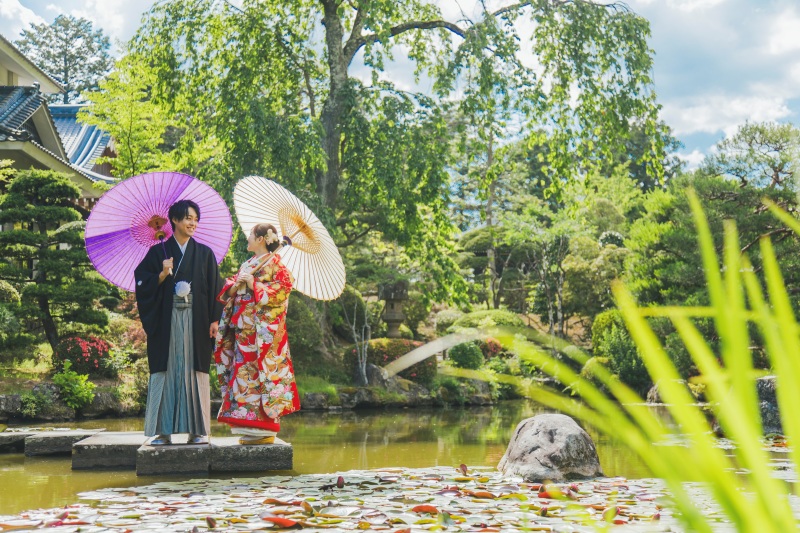 池の真ん中で!