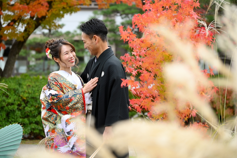 ススキ越しのおふたり