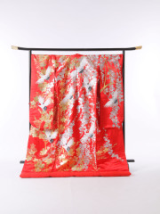 赤地　金銀枝垂桜　鶴　909