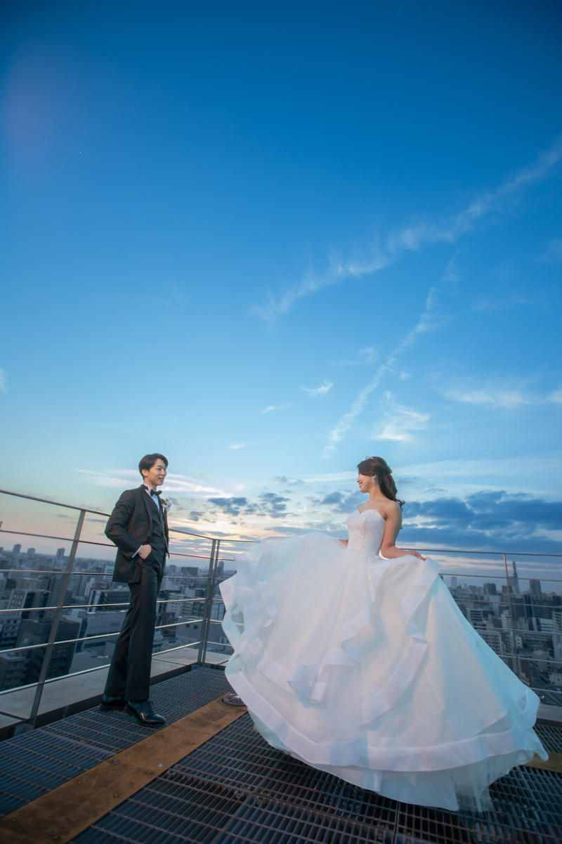 夕日をバックに