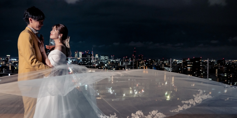 【ナイトロケーションフォトプラン】ライトアップされた「水の宇宙船」が魅力のオアシス21で撮影！