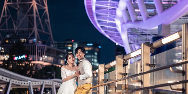 【ナイトロケーションフォトプラン】ライトアップされた「水の宇宙船」が魅力のオアシス21で撮影！