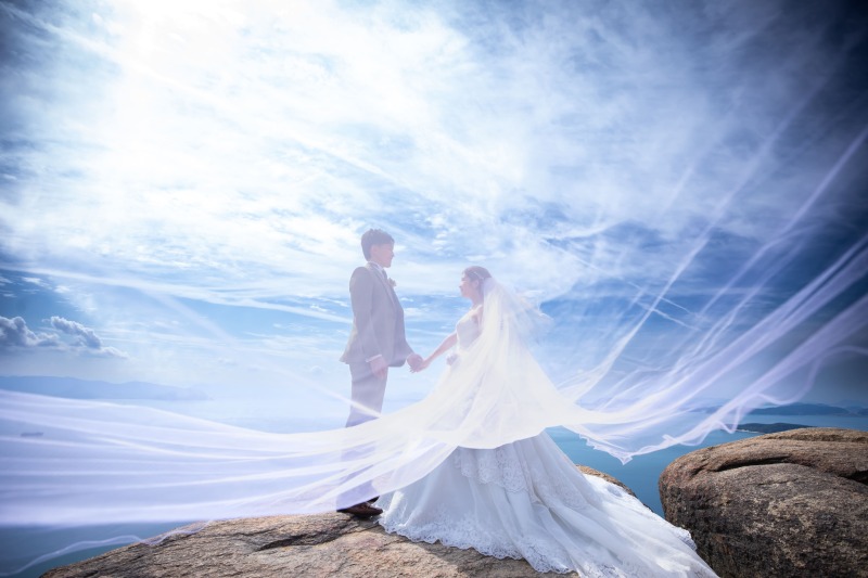 風になびくロングベール