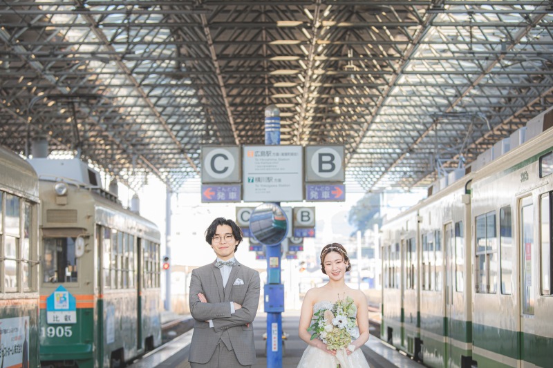 広島港駅で路面電車と一緒に！