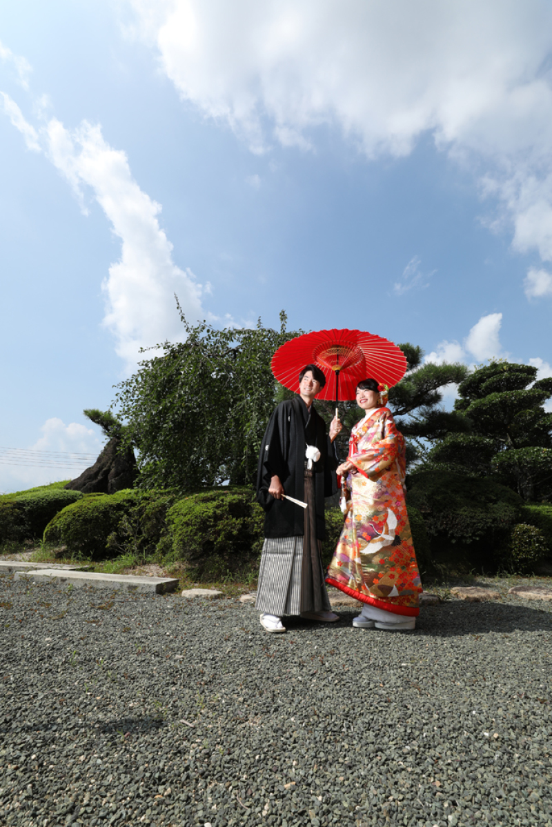 青空の下相合い傘