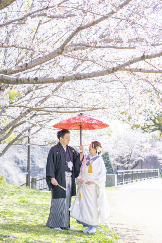 ワタベウェディング熊本フォトスタジオ_桜ロケ（熊本城・白川公園）