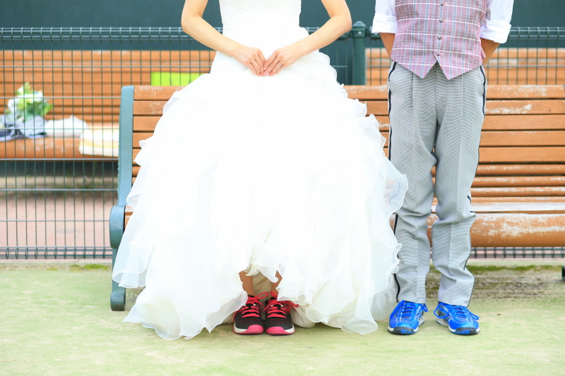 テニスコートで撮影