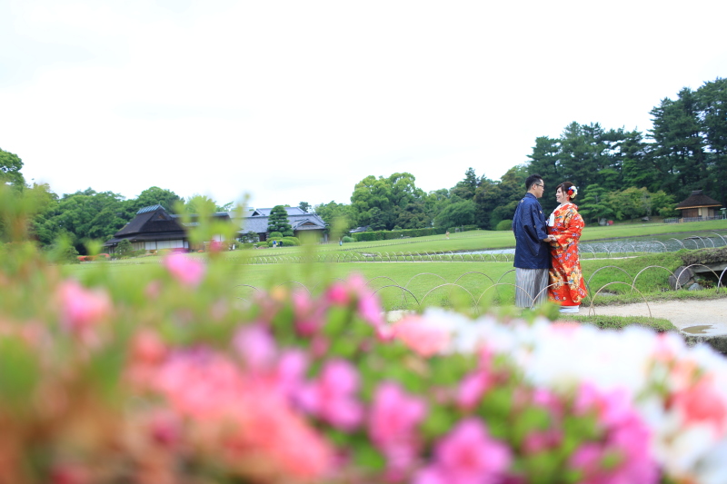 後楽園のお花を前に☆