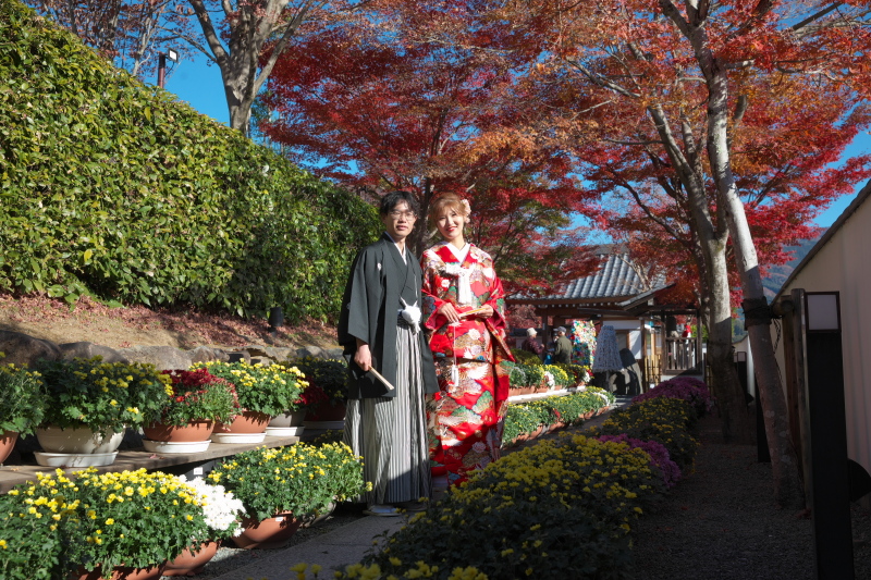 紅葉に整う、立ち姿