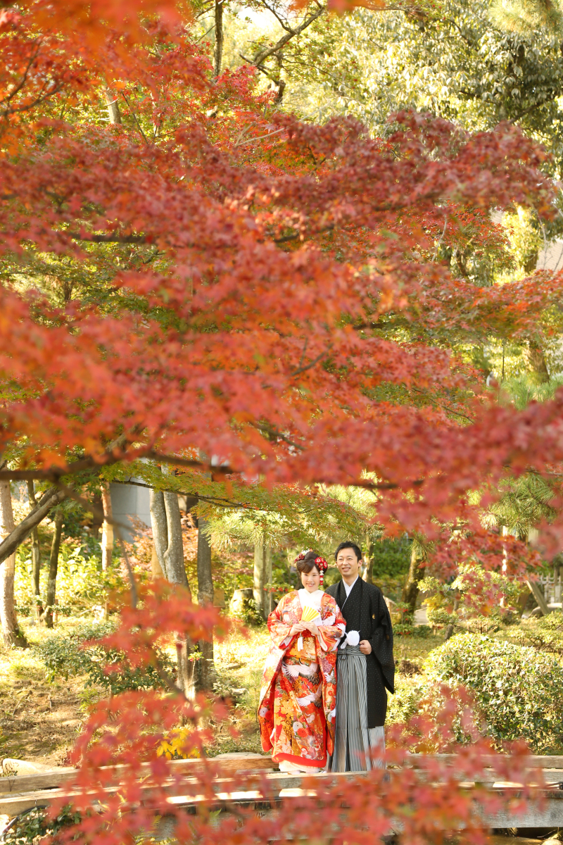 紅葉に囲まれて