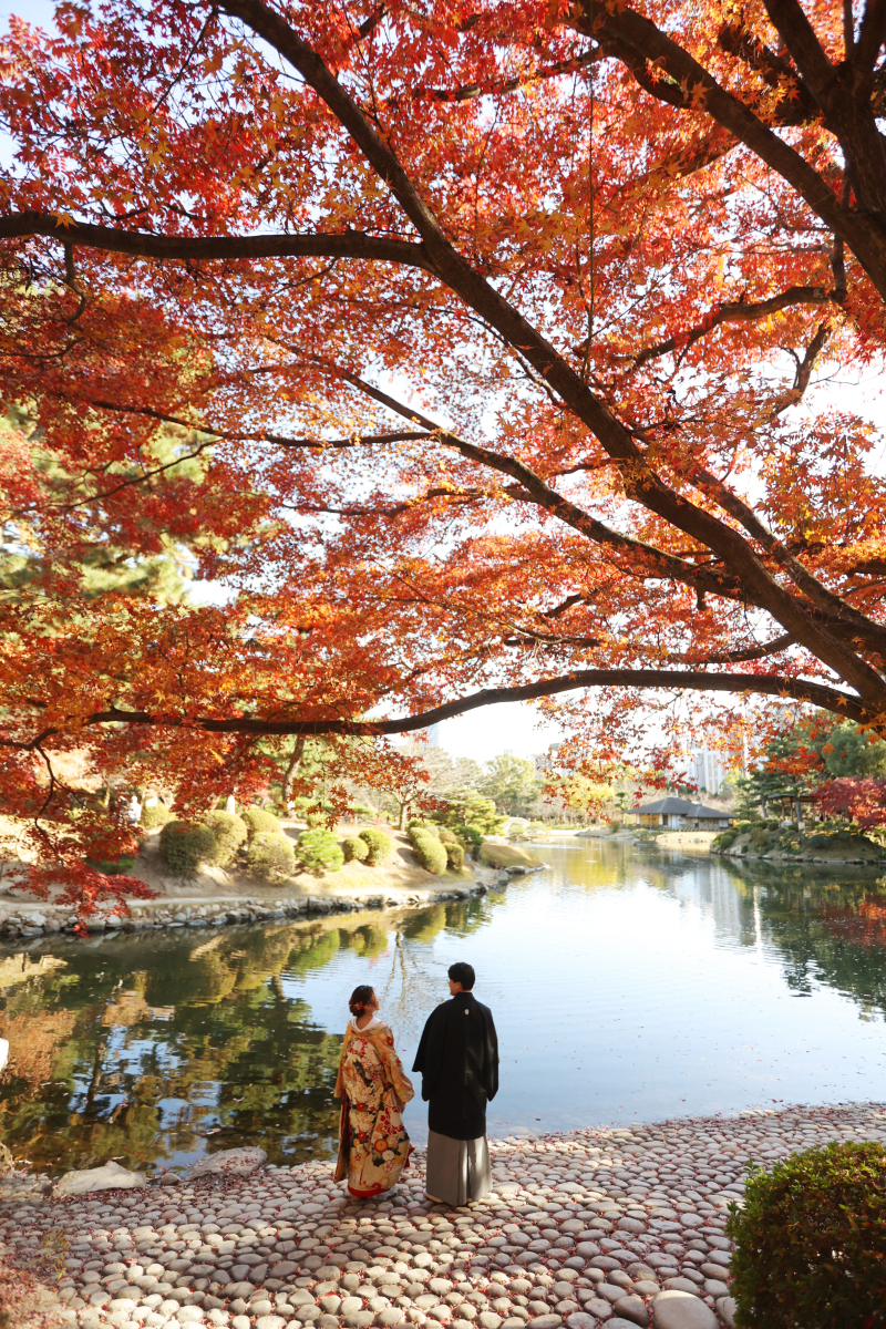 色打掛2ヶ所目は縮景園。