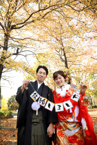 和装で紅葉フォト