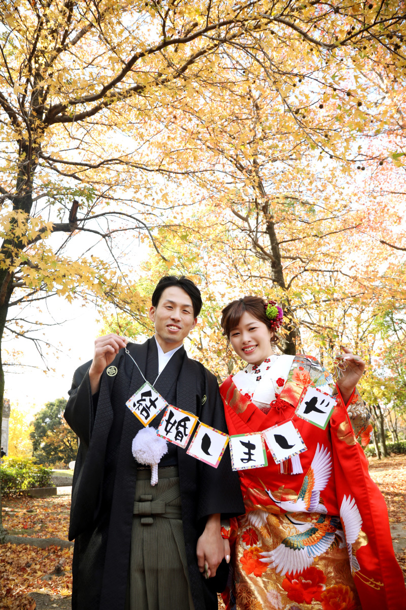 和装で紅葉フォト