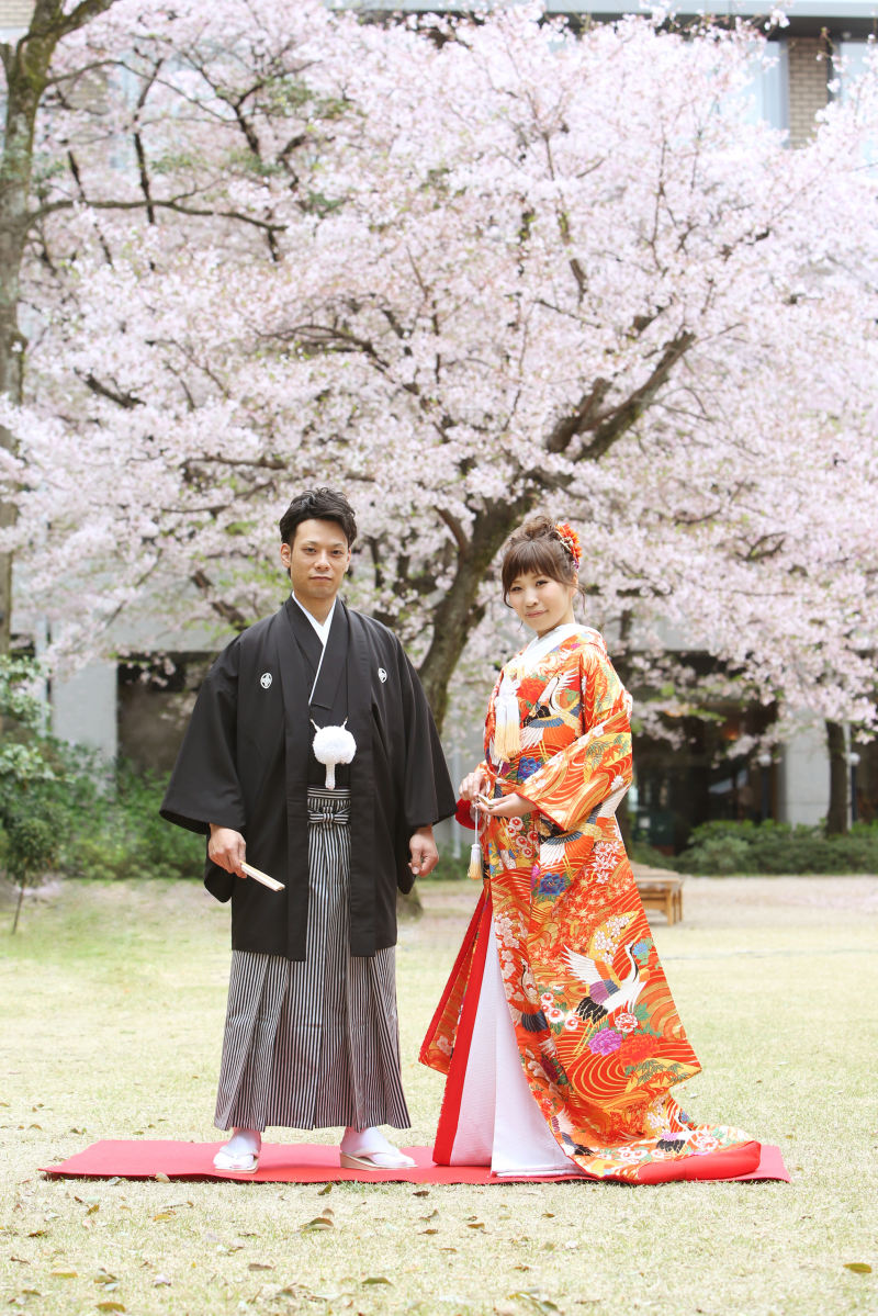 憧れの桜をバックに