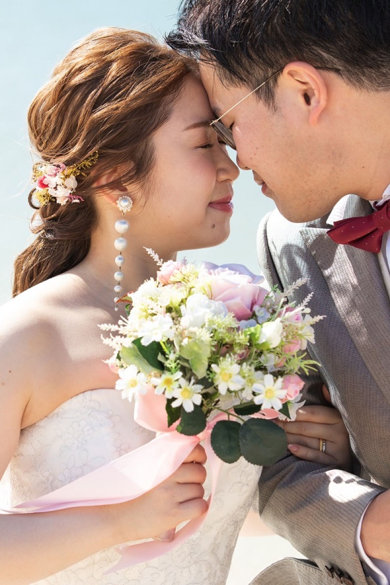 お互いにおでことおでこをくっつけて♪