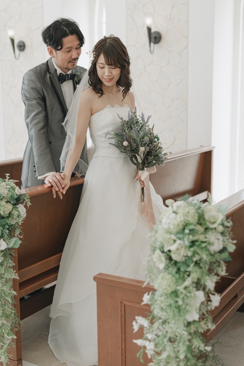 ご新婦様のドレスはAラインウエディングドレス♪