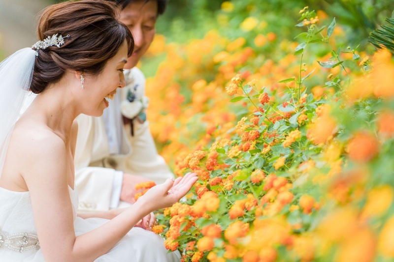オレンジ色のお花たちと一緒に♪
