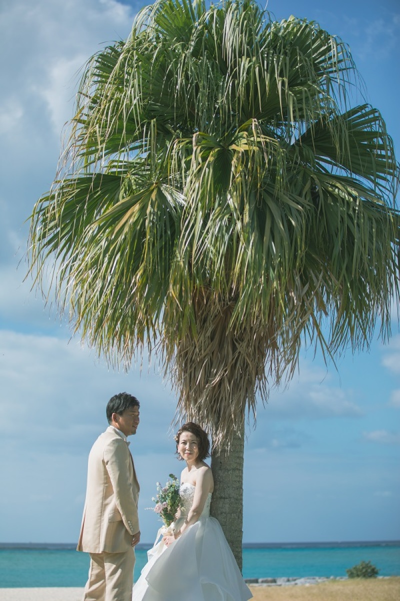 ヤシの木に寄りかかってます♪