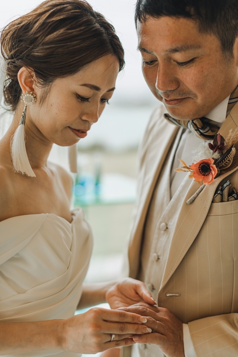 お二人の指輪交換シーンを撮影中☆