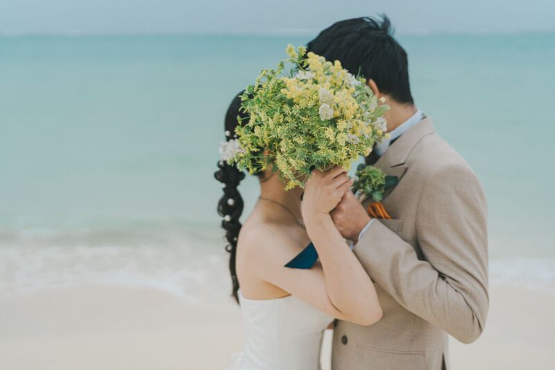 可愛くブーケを持って❀