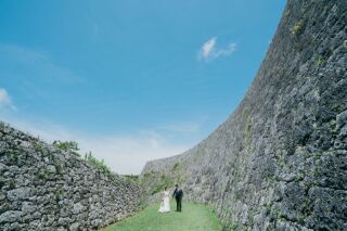 青空での座喜味城跡ロケーション撮影