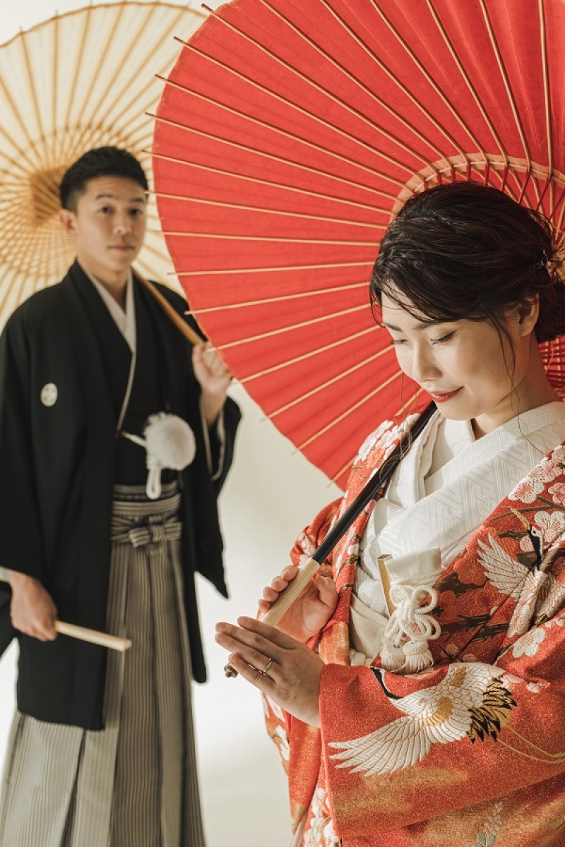 番傘を持ちながら、花嫁さんメインに撮りました～