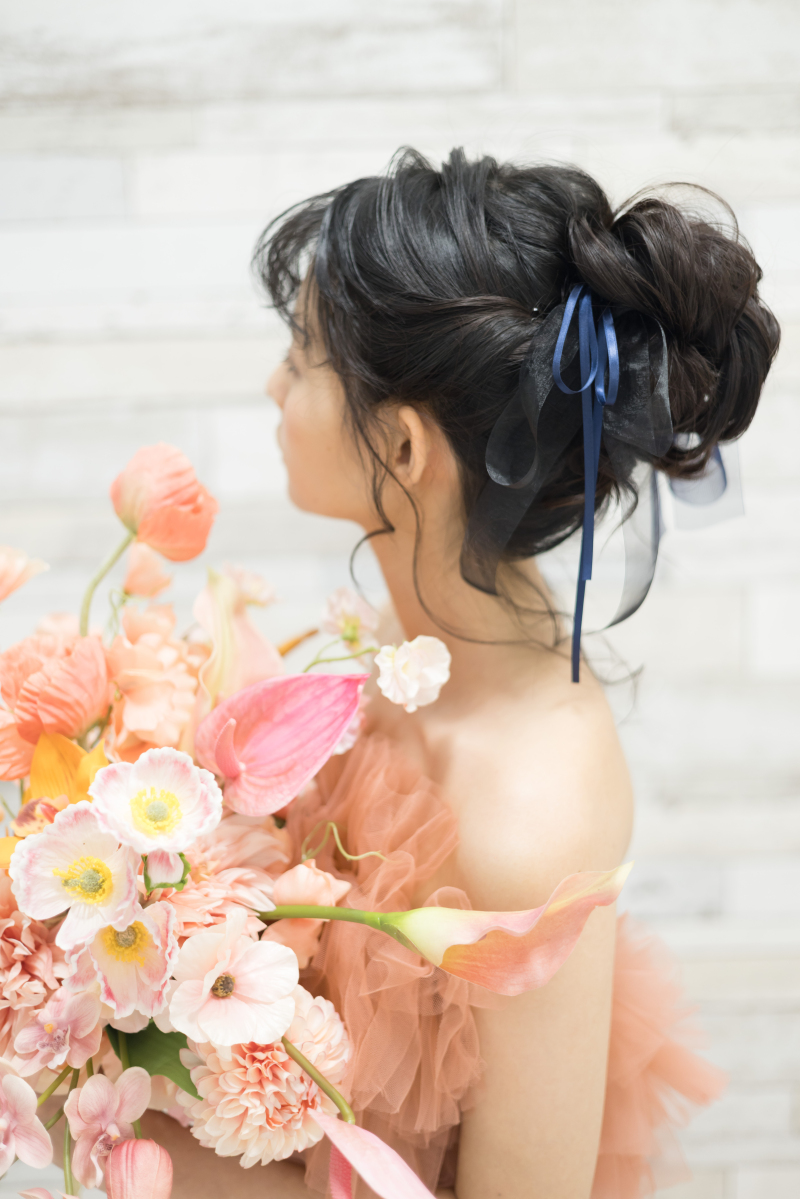 クラッチブーケ　ピンクオレンジ系