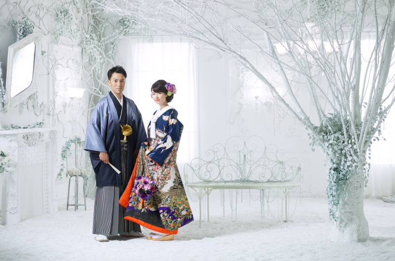 白い背景に色打掛がよく映えます