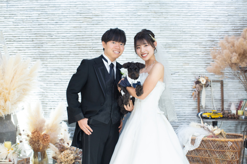 スタジオでワンちゃんと