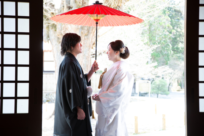 番傘を持って撮影スタート