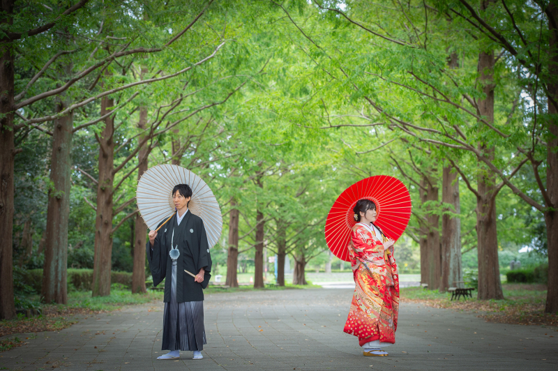 和傘を添えて華やかに