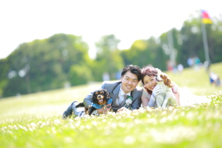 ペットと洋装ロケーション
