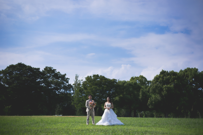 青空とグリーンの広場の中で！